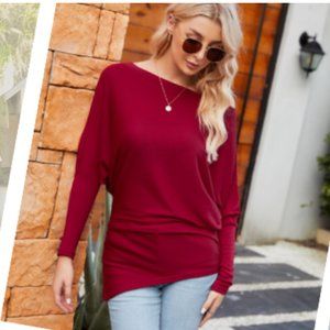 VIMPUNEC Women's Off The Shoulder Tunic Top Long Sleeve Size XL - Burgundy NWT